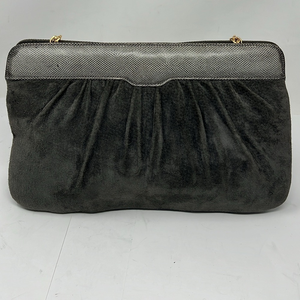 Gray Grey Suede Python Snakeskin Shoulder Clutch … - image 5